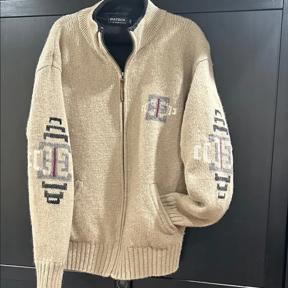 Beige Zip-Up Men's 100% Shetland Wool Sweater